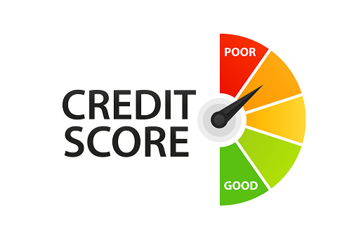 Ð¡redit score scale showing good value. Speedometer with numbers. Colorful assessments of financial history credit score meter. Flat style. Vector illustration