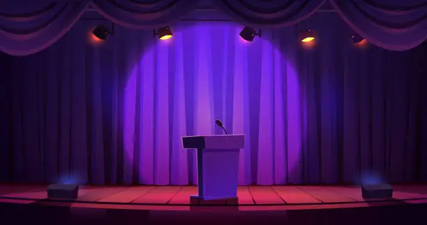 Vector illustration of Rostrum with microphone for public speech on stage