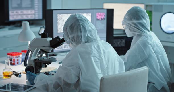 istock Teamwork, science and microscope with a doctor women team in a laboratory for covid research in ppe uniform. Collaboration, innovation and experiment with scientist females working together in a lab 1483263261