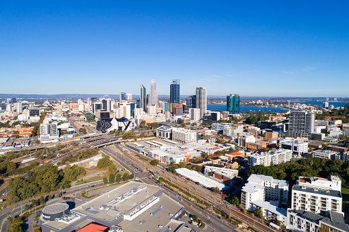 Aerial view of West Perth on Perth CBD. Perth, Western Australia, Australia
