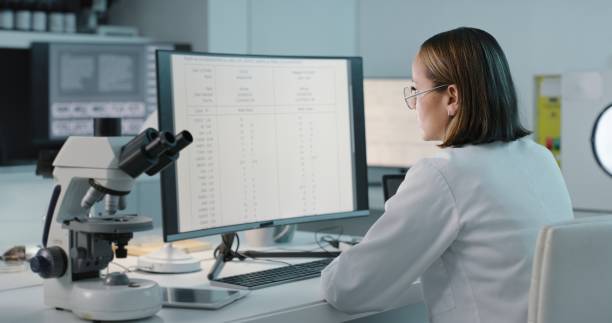 istock Research, computer and scientist working on an analysis or a science project in an office or lab using technology. Professional, expert and woman technician reading experiment results online 1483266785
