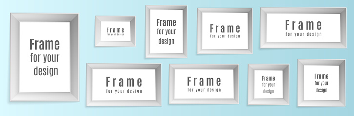 White blank photo frame, realistic vertical photo frame. Isolated blank white frame mockup template. preliminary illustration