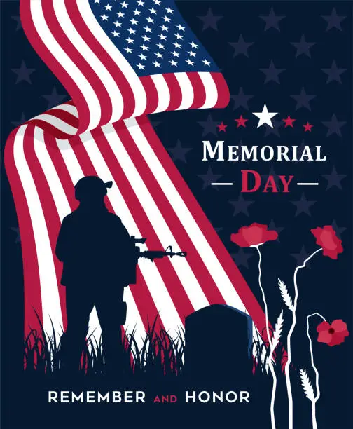 Vector illustration of Memorial Day. Remember and Honor. Memorial Day poster. United States Flag.