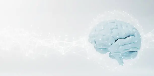 Photo of concept of brainstorming with a blue color human brain on white background. brainstorming idea 3d illustration