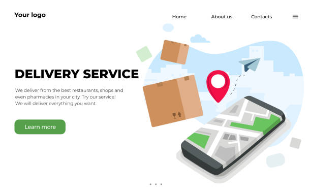 ilustrações de stock, clip art, desenhos animados e ícones de online delivery phone concept. landing page - salé city