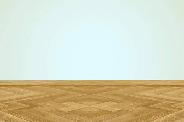 Empty modern hall classic room on parquet floor surface texture on pale green background.