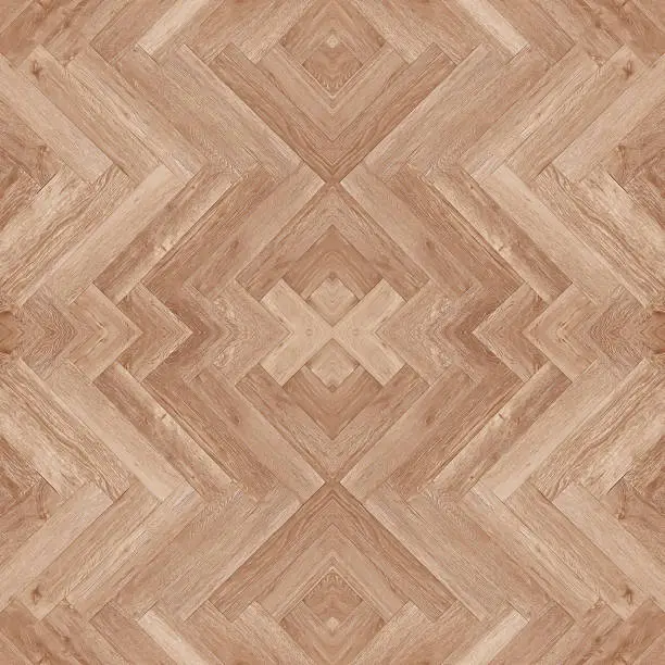 Classic parquet wooden feature wall texture on seamless chevron pattern background.