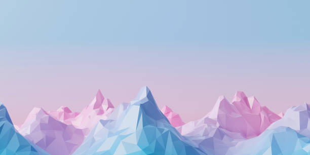 istock Pastel mountains low poly style 3d rendering. 3d blue mountains background. concept 3d blue mountains background 1483271082