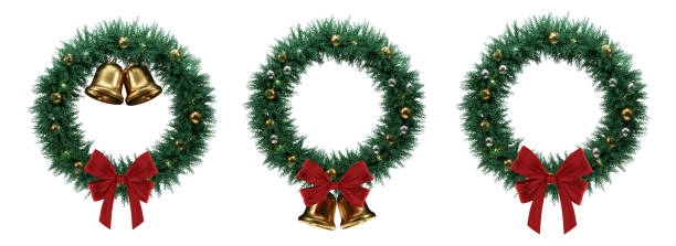 istock set of 3d Christmas wreath element isolated on white background. Christmas wreath 3d illustration 1483277264