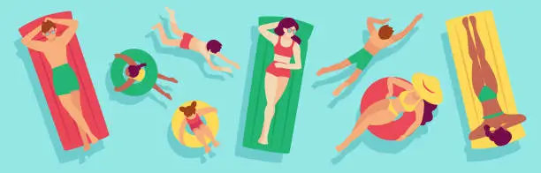 Vector illustration of People enjoying summer in the sea or pool