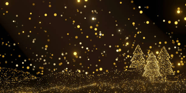 istock defocused abstract Christmas xmas noel glitter lights gold pine tree on blur bokeh background. 3d illustration render 1483280228
