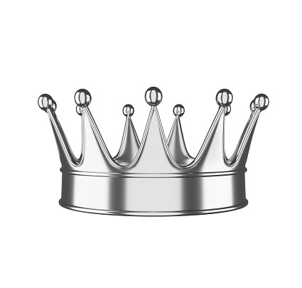 silver royal crown isolated on white background. gold crown 3d illustration