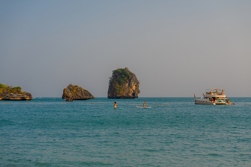 Scenic view of sea kayaking near idyllic Railey beach  in Thailand