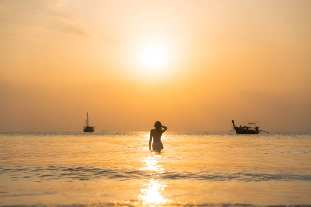 Free Stock Photo of Person swimming in the ocean at sunset | Download ...