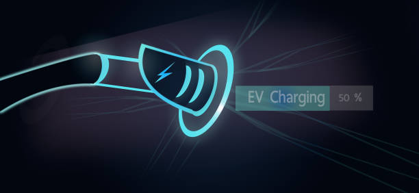istock Pump plug-in charging cable, electric vehicle, EV, vehicle with modern technology, UI control, information display, filling station, car plug-in, sustainable alternative, eco-energy. 1483283365