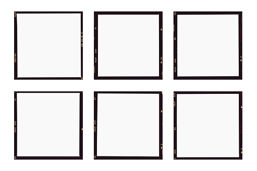 A set of a six blank realistic medium format film borders. Each frame is on a separate layer.