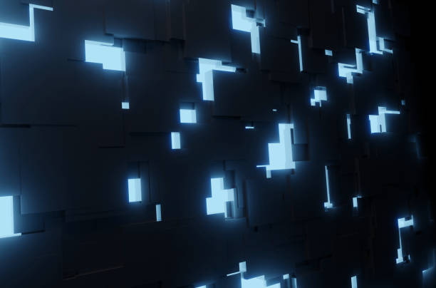 istock futurist 3d abstract light blue screen spectrum black background. 3d light illustration render. Concept for digital data space technology. 3d render 1483285951
