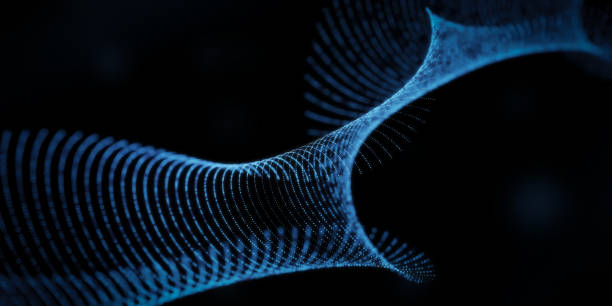 istock futurist 3d abstract light blue screen spectrum black background. 3d light illustration render. Concept for digital data space technology. 3d render 1483285960