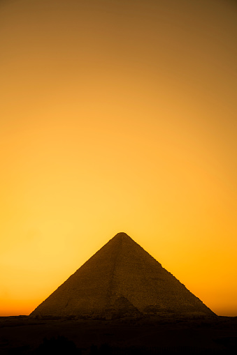 Sunset behind the Great Pyramid of Egypt.