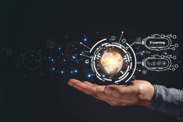 istock Infographics and icons E-learning online education for university students Faculty of Computer Digital Technology 1483290615