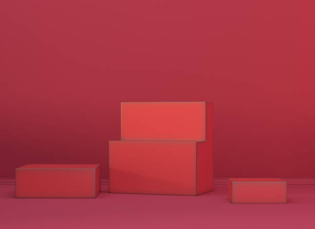 istock Minimalism red color interior scene with cubes for display product 1483291342