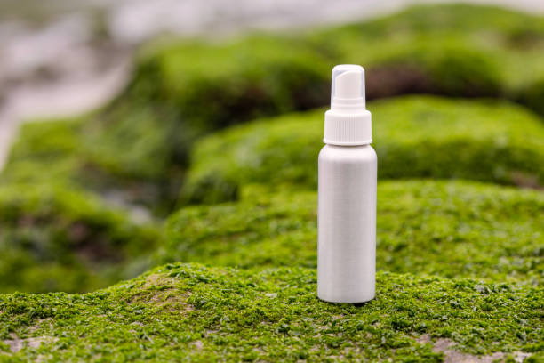 istock Alluminium spray bottle on the green beach rocks 1483292124