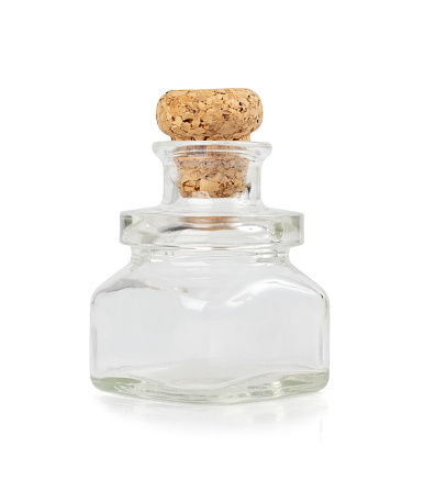 Old Glass Bottle Isolated, Medicine Jar Mockup, Closed Vintage Bottles on White Background, Clipping Path