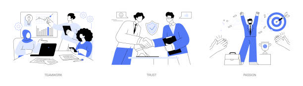 illustrazioni stock, clip art, cartoni animati e icone di tendenza di cultura aziendale e valori concetti astratti illustrazioni vettoriali. - silhouette handshake business customer