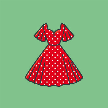 Red retro 1950s style dress with white dots vector illustration for Polka Dot Day on January 22