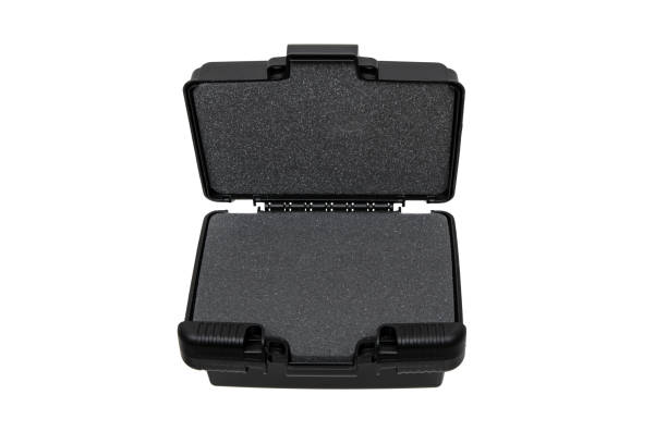 istock Black plastic container with foam inside for safe storage and transportation of fragile and expensive items. Sturdy plastic case. Isolate on a white background. 1483303288