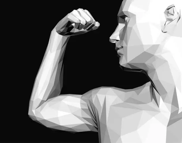 Vector illustration of Be strong! Victory and freedom. Strong man. Sport symbol. Leadership or workout bodybuilding concept. Vector illustration.