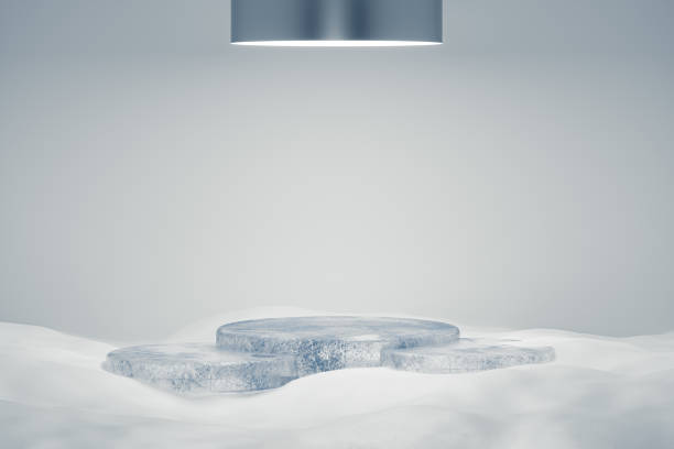 istock 3d presentation pedestal made of ice on snow background 1483305852