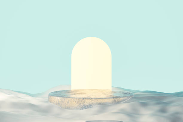 istock 3d presentation pedestal made of ice on snow background 1483305859