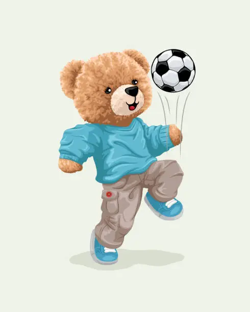 Vector illustration of Vector illustration of cute teddy bear juggling soccer ball