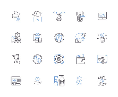 Payment line icons collection. Fee, Remittance, Tribute, Dues, Spend, Compensation, Stipend vector and linear illustration. Conferment, Yield, Expense outline signs set