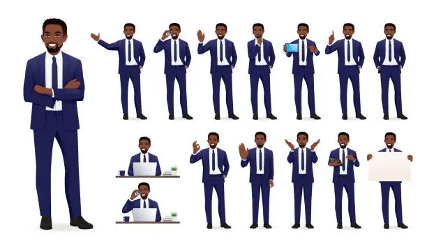 Vector illustration of African business man set