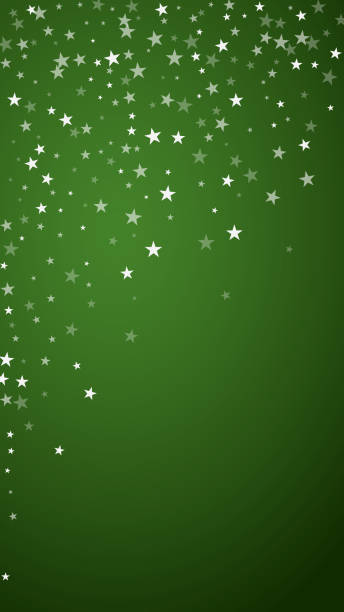 istock Beautiful snowfall christmas background. Subtle flying snow flakes and stars on christmas green background. Beautiful snowfall overlay template. Vertical vector illustration. 1483315468