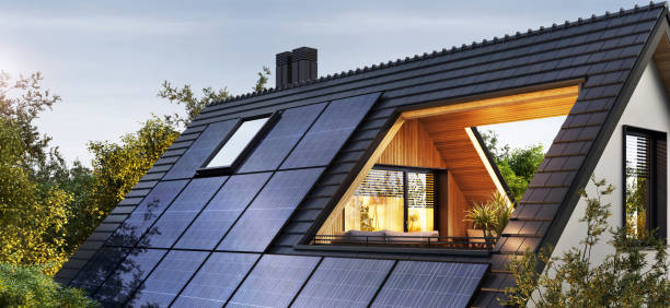 家庭用ソーラーパネルと太陽エネルギー - 太陽光 蓄電池 ストックフォトと画像