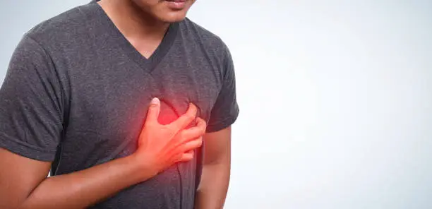 Photo of Man having heart attack with copy space for text