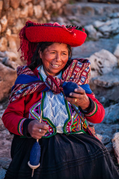 istock Peruvian woman spinning wool by hand, Sacred Valley, Peru 1483320115