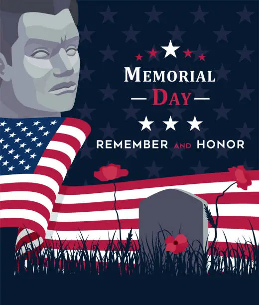 Vector illustration of Memorial Day. Remember and Honor. Memorial Day poster. United States Flag.