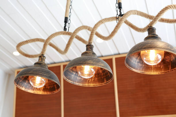 Decorative antique light bulbs against in the Cafe.