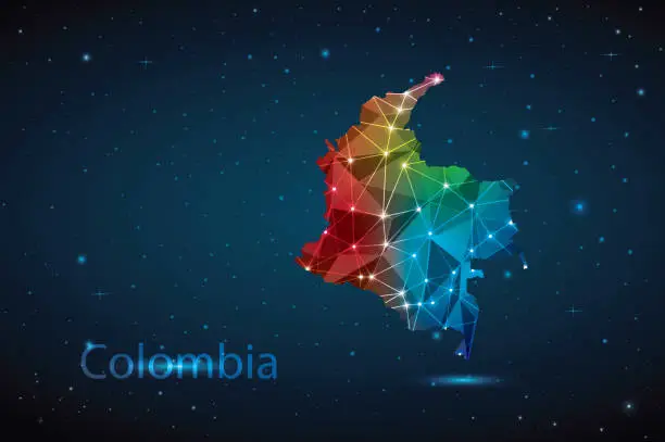 Vector illustration of Polygon Map of Colombia. Vector Illustration Low Poly Color Rainbow