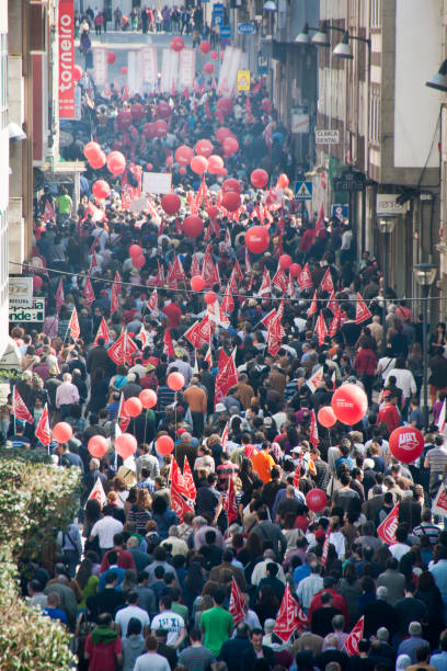 Early hours on May 1, People walking toward Revolution Square to celebrate International Workers Day.
