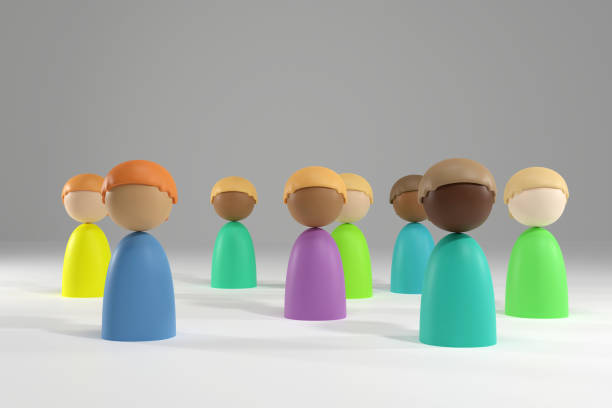 People Icons at Different Angles on Blue Background