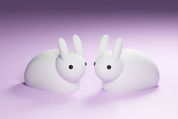 istock 3D rendered Cartoon character gray rabbit on blue background. 3d rendering illustration 1483337230