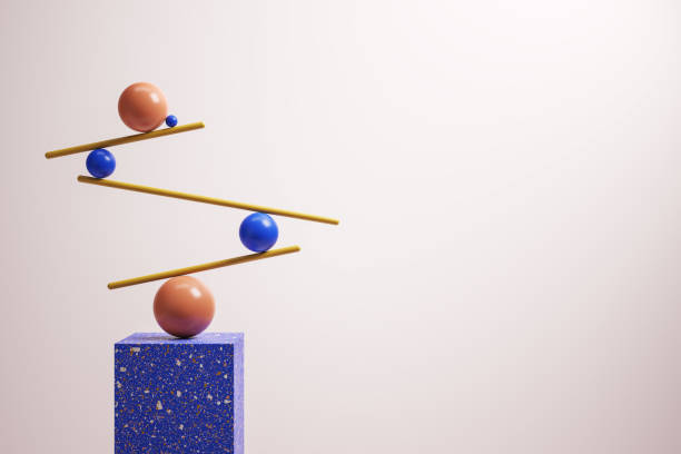 istock Abstract balancing geometric figures on light background with mock up place. Impossible balance and confidence cnocept. 3D Rendering. 1483343435