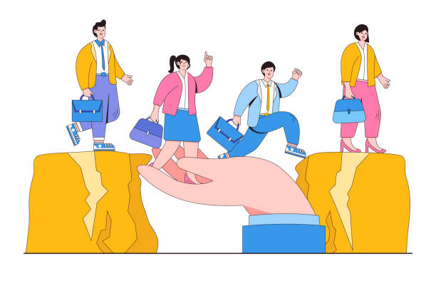 istock Aim to goal, increase motivation, way to achieve goal, teamwork, help in overcoming obstacles. Outline design style minimal vector illustration for landing page, web banner, infographics, hero images 1483347479