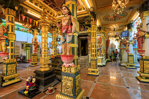 Georgetown, Penang, Malaysia - February 15, 2023: Built in 1833, the Arulmigu Sri Mahamariamman Temple in George Town is the oldest Hindu temple in Penang, Malaysia.