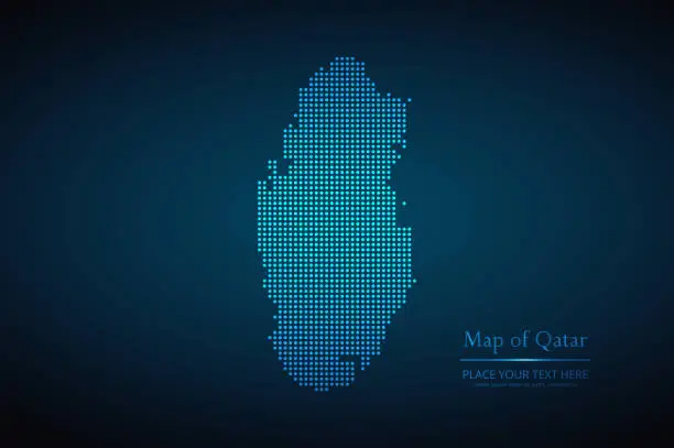 Vector illustration of Vector dotted style map of Qatar in dark blue background